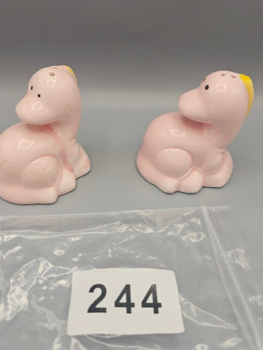 Vintage Pink Ceramic Dinosaur Salt and Pepper Shakers